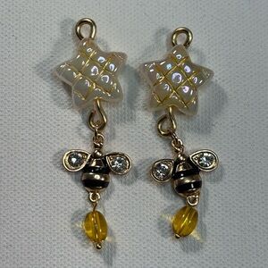 Gold Bee & Star Dangle Earrings - Yellow and White